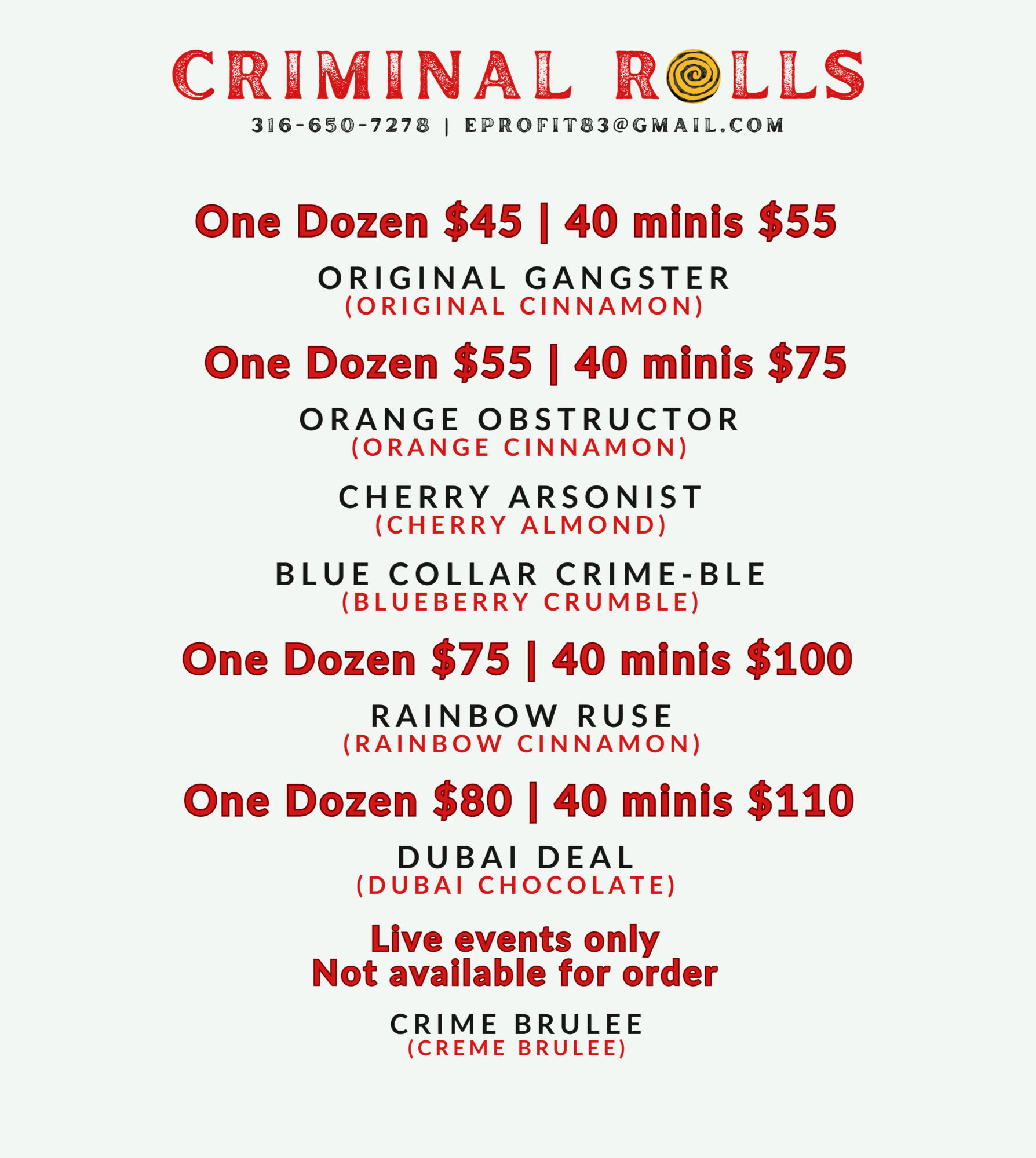 Criminal Rolls Menu